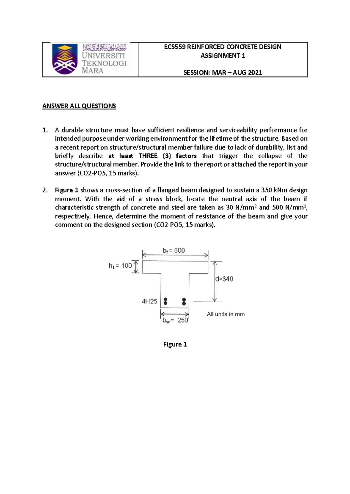 ECS559 Reinforced Concrete Design Assignment 1 Overview and Solutions ...