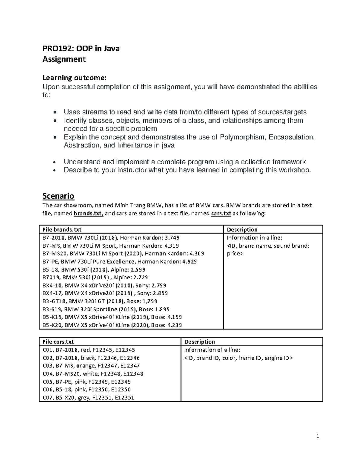 PRO192: OOP in Java - Car Showroom Console App Assignment - Studocu