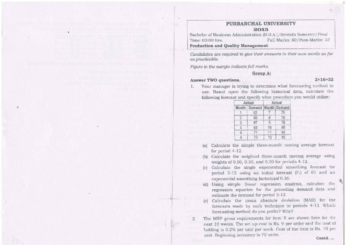Operation Management (BBA 4th Sem) Final Exam Notes - Studocu
