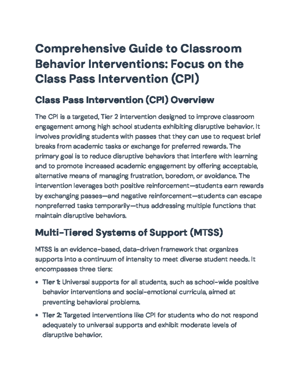 Comprehensive Overview of the Class Pass Intervention (CPI) in ...
