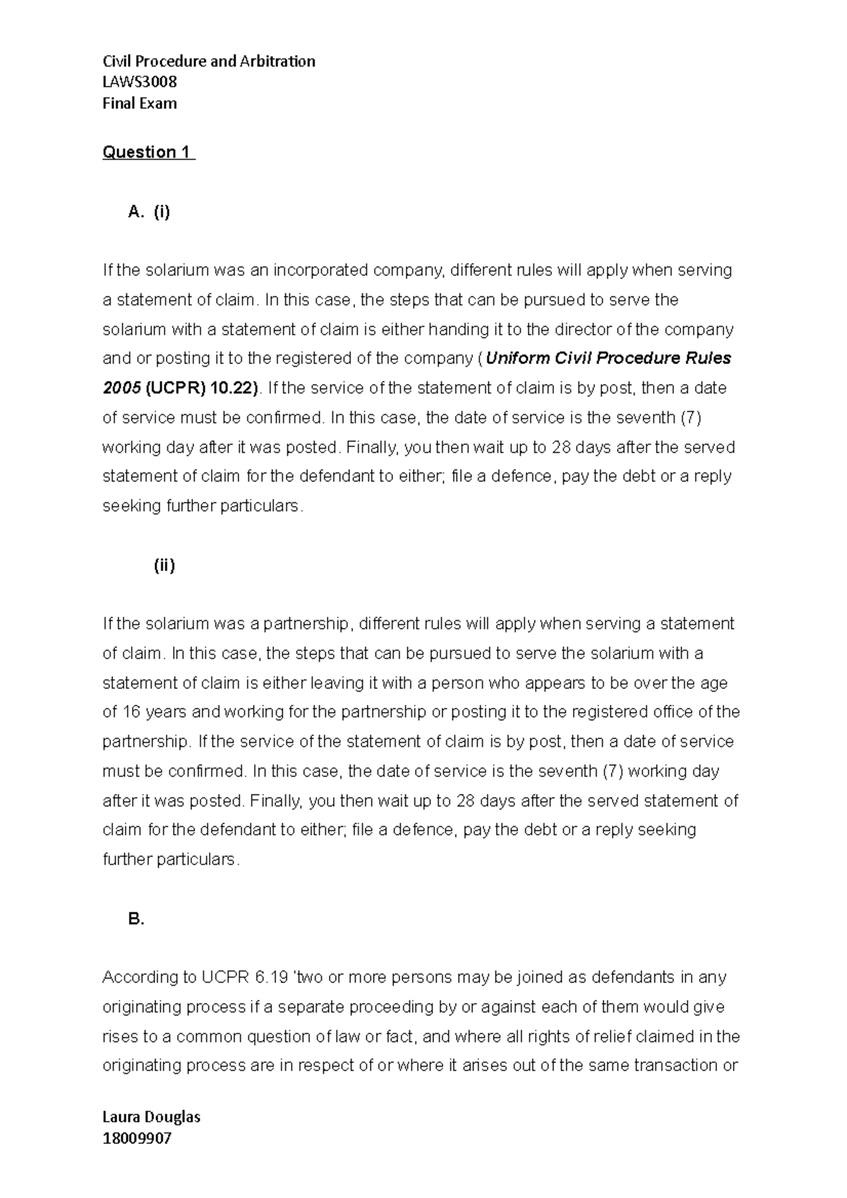 Civil Procedure (LAWS) - Final Exam Study Notes and Analysis - Studocu
