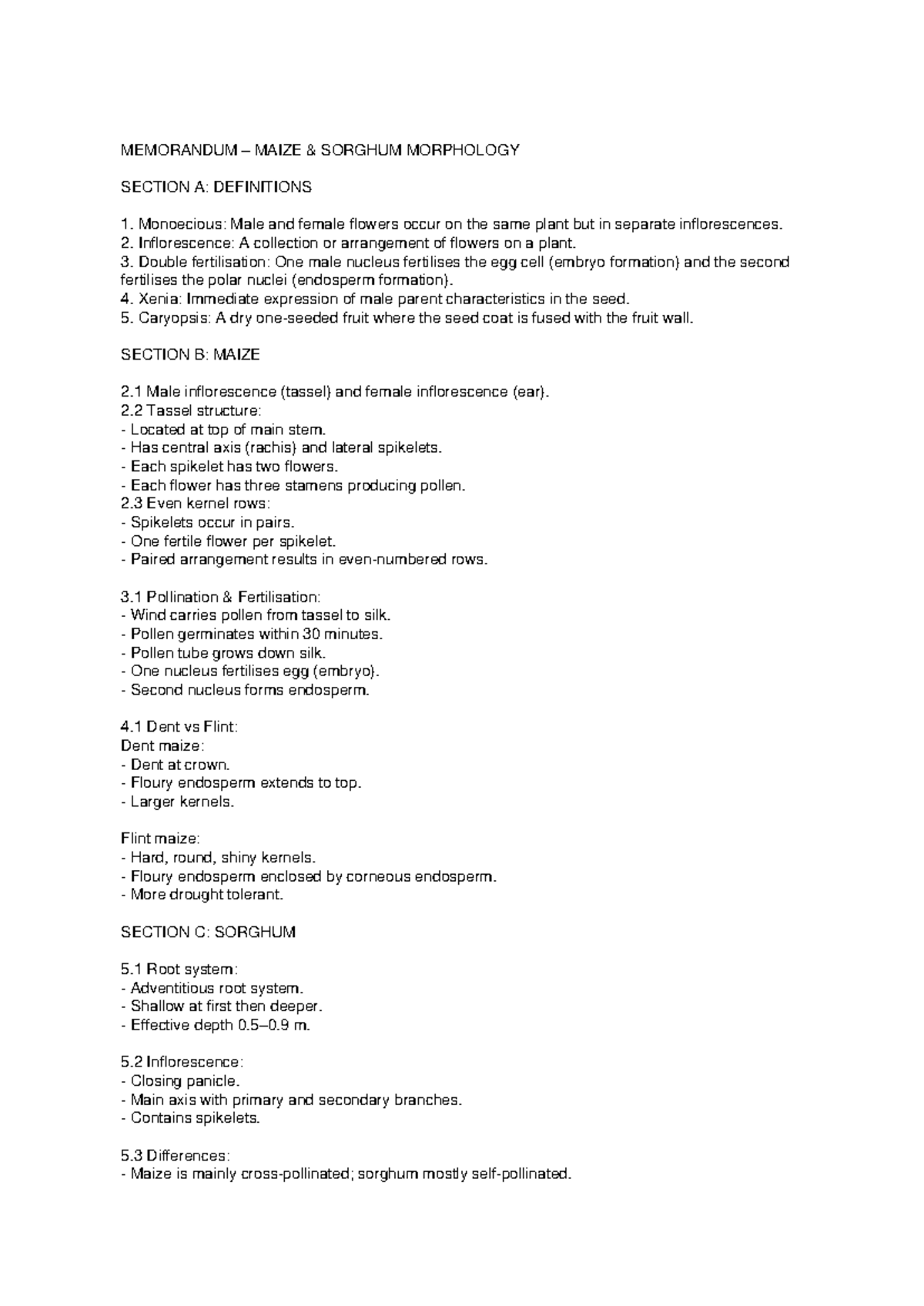 Maize and Sorghum Morphology Memorandum: Key Definitions and Structures ...