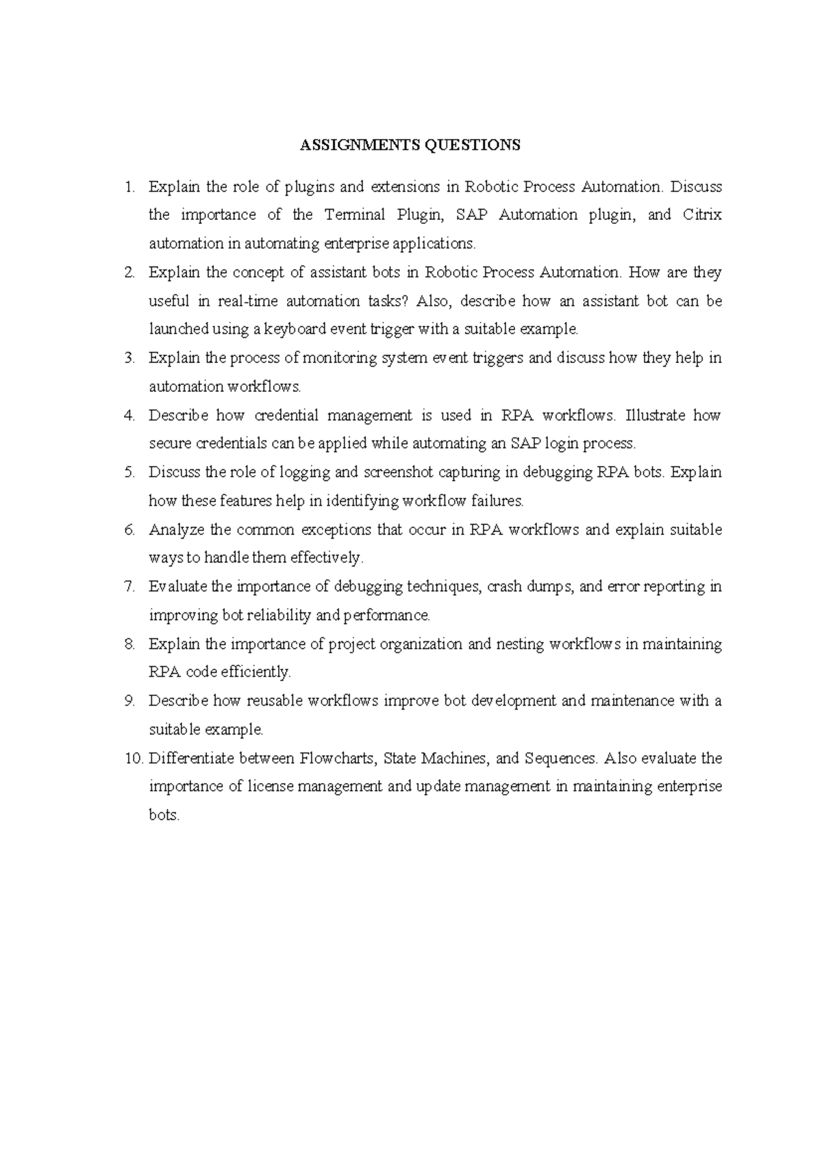 IV YEAR RPA Assignments: Key Questions on Automation Techniques - Studocu