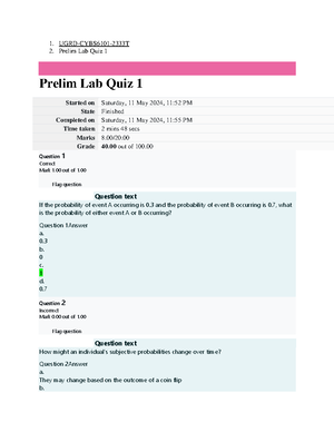 Prelim Lab Quiz 2 Attempt review 4 - Question 1 Correct Mark 1 out of 1 ...