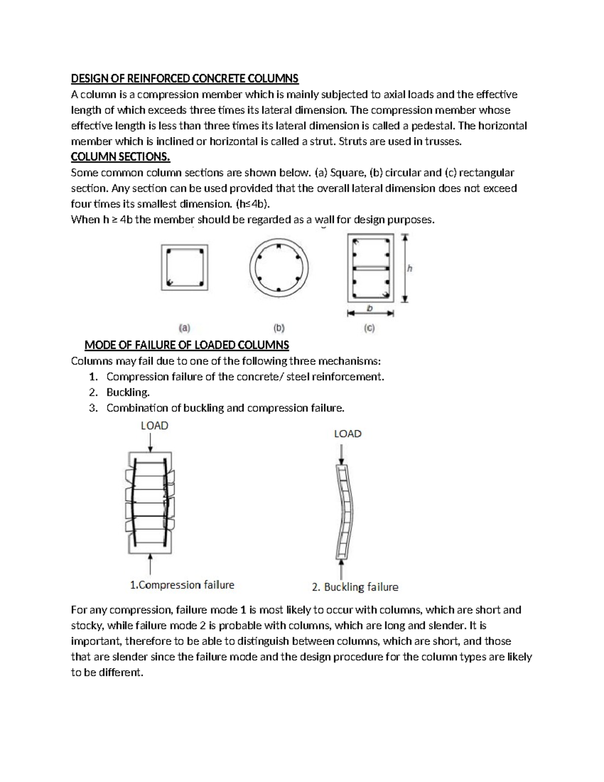 Design of RC columns - notes - DESIGN OF REINFORCED CONCRETE COLUMNS A ...