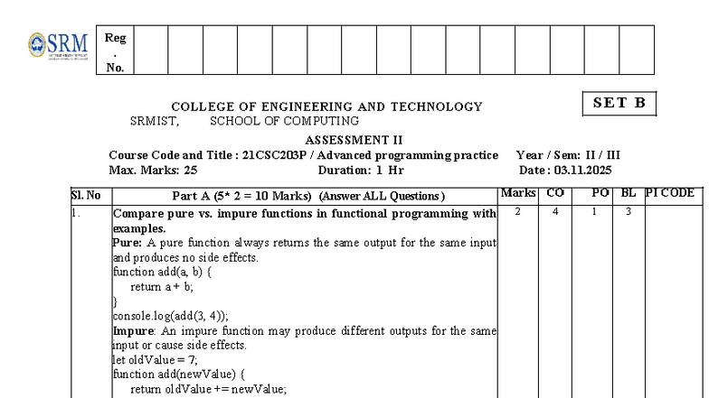 21CSC203P Advanced Programming Practice - Assessment II Solutions - Studocu