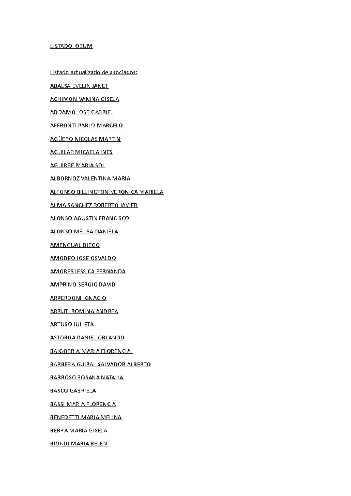 Listado Actualizado de Asociados OBUM - Studocu