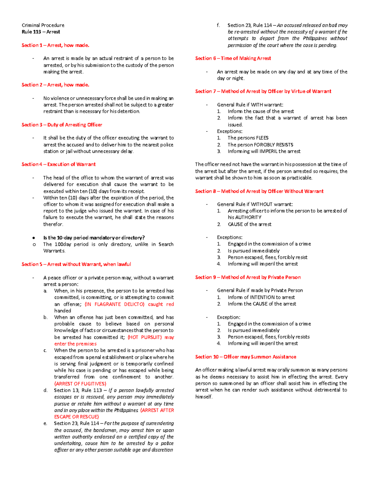 Criminal Procedure Rules 113-114: Arrest & Bail Guidelines - Studocu