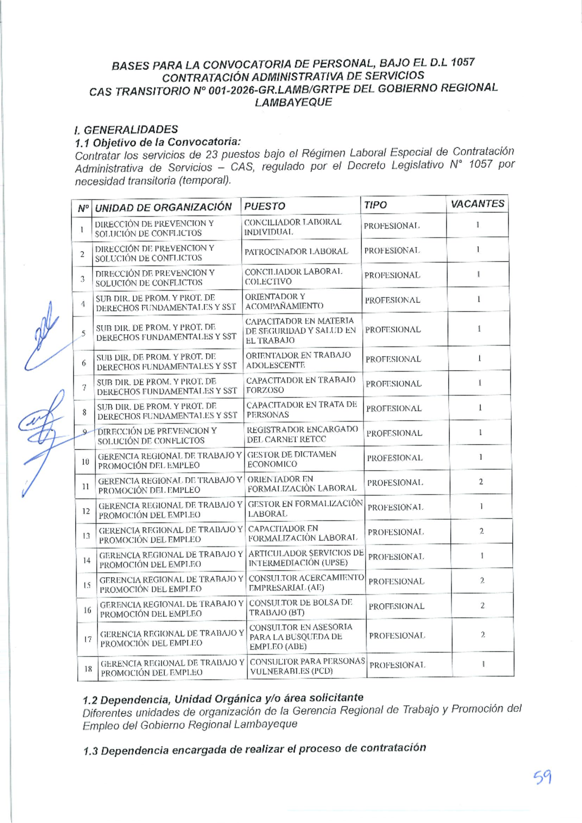 Bases de Convocatoria de Personal CAS 001 - Gobierno Regional ...
