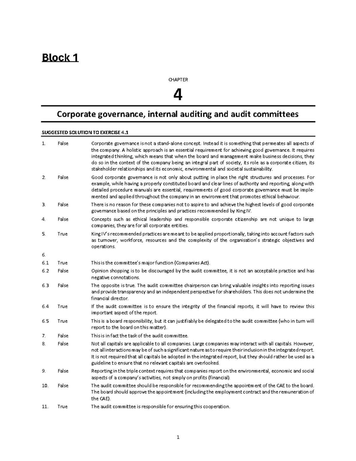 Block 1 & 2 CHAPTER 4 & 11 Corporate Governance & Audit Solutions 2024 ...