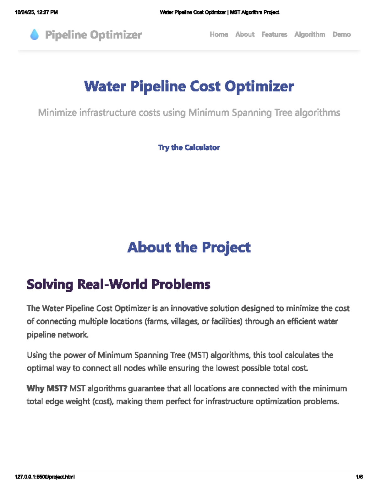 Water Pipeline Cost Optimizer Project: MST Algorithm Overview - Studocu