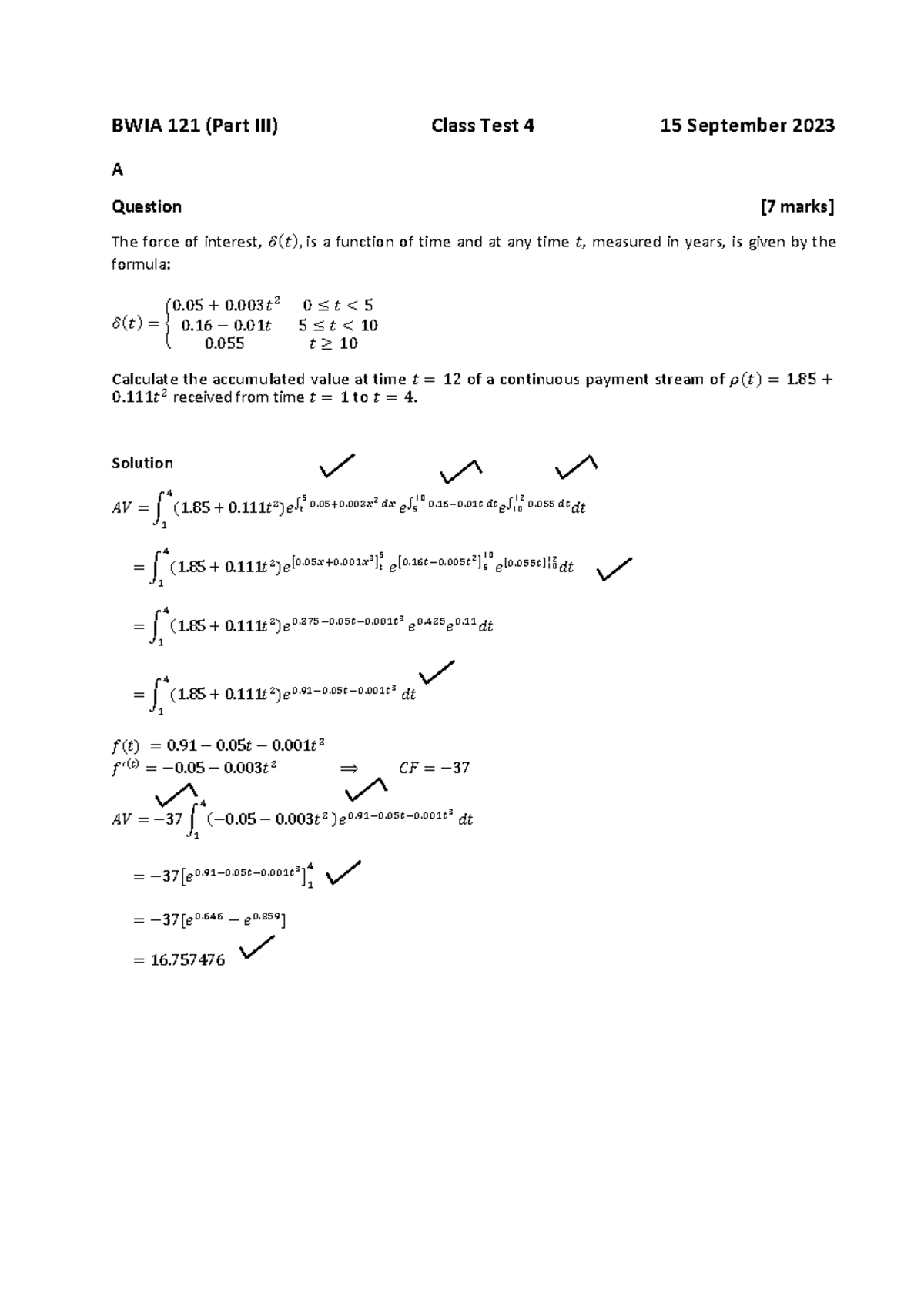 BWIA 121 Part Class Test 4 Solutions - 15 Sept 2023 - Studocu