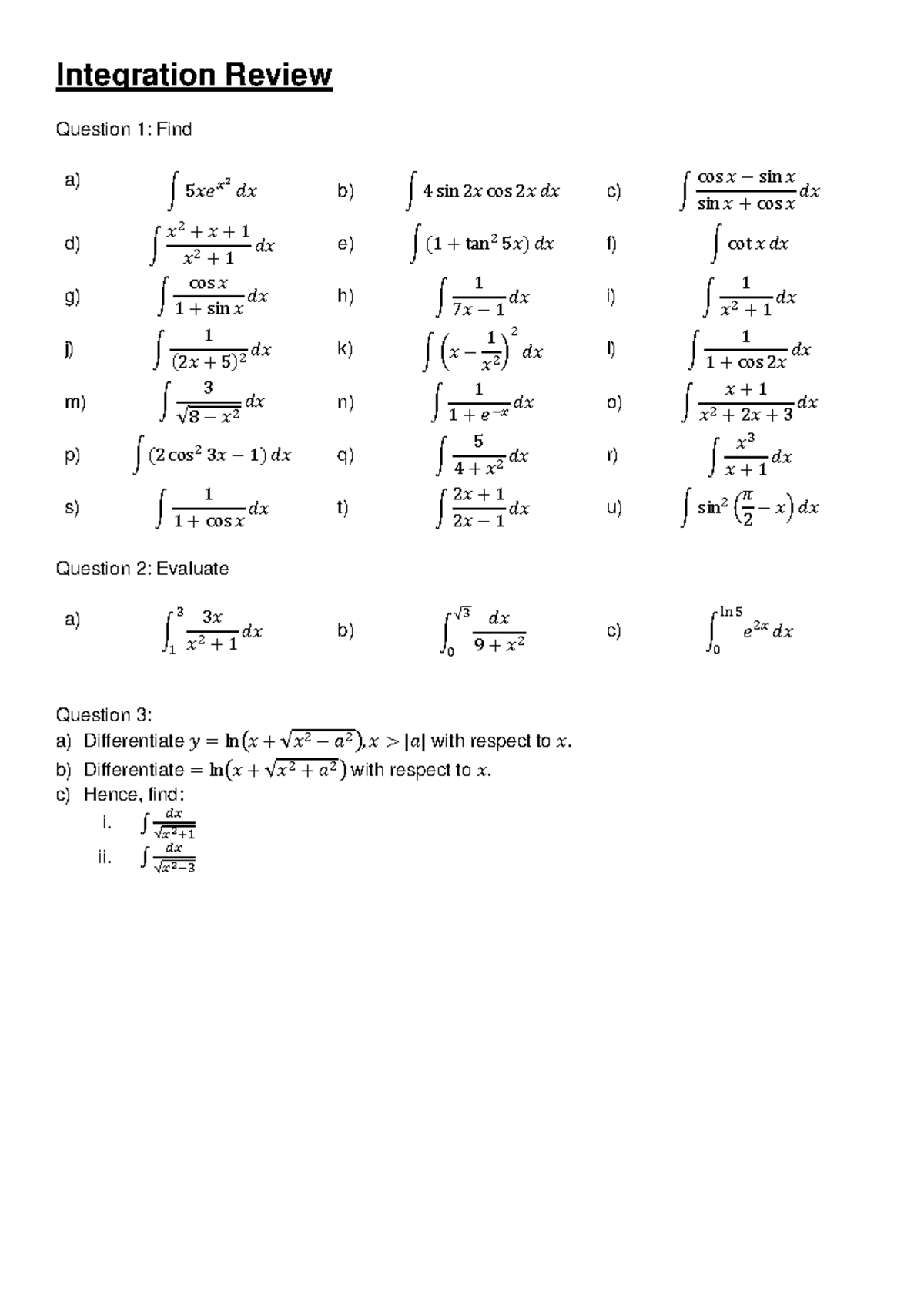 Integration Review Questions with Solutions (Course Code: 1) - Studocu