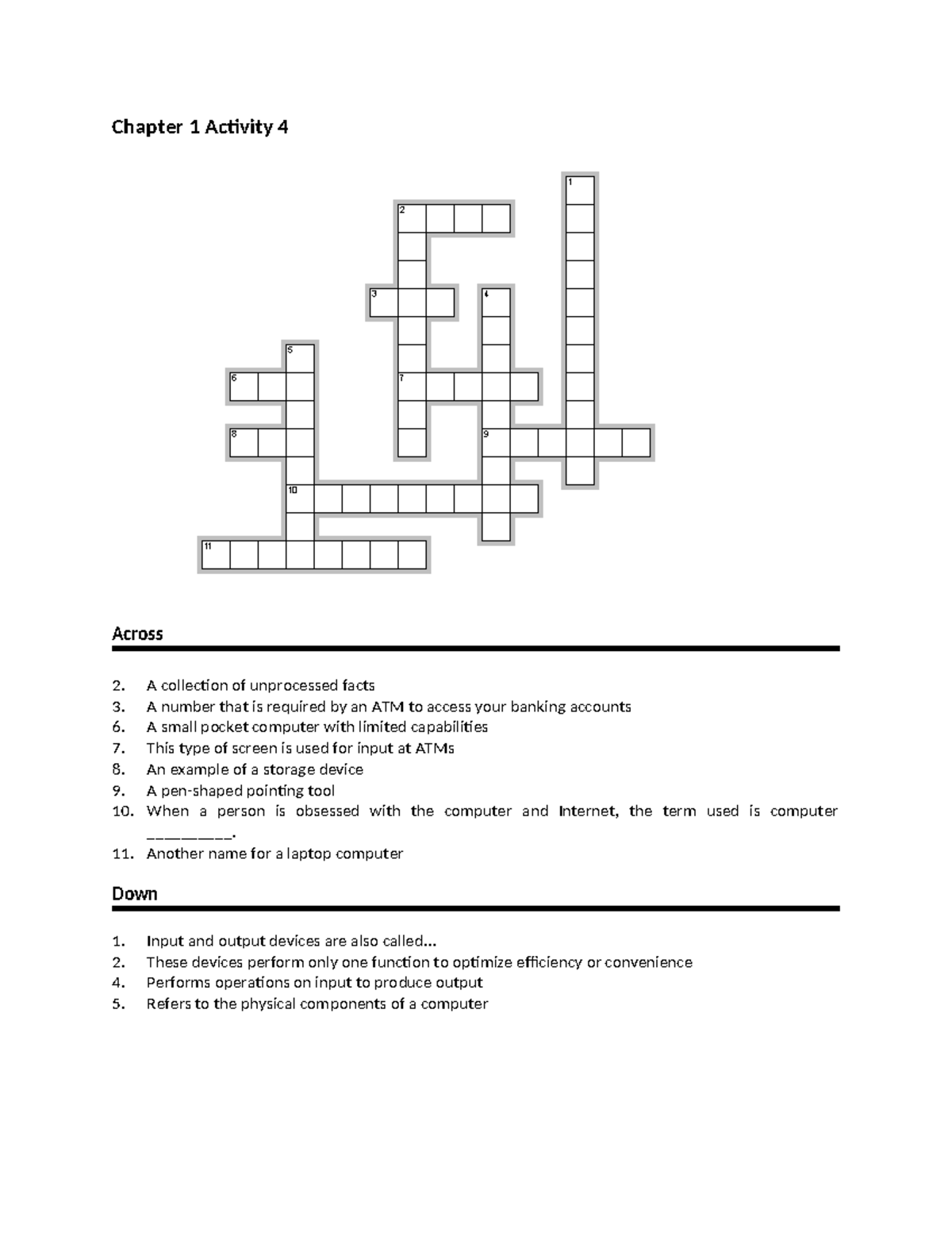LB 1 4 - activity - Chapter 1 Activity 4 Across 2. A collection of ...