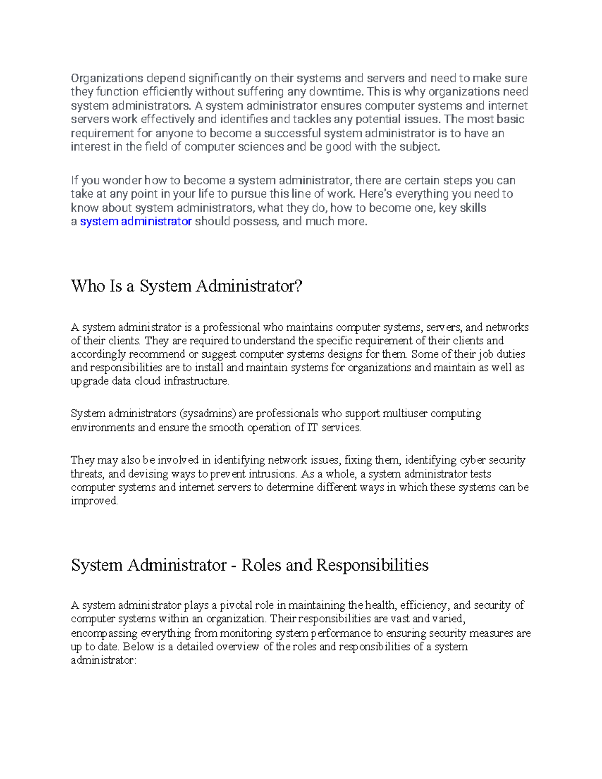 SYSADMIN 101: Roles, Skills, and Career Path for System Administrators ...