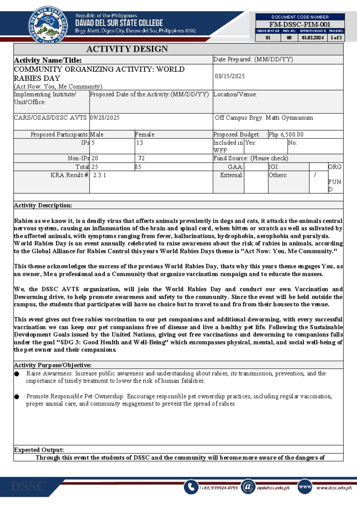 AD- World Rabies Day Activity Plan 2025 - Studocu