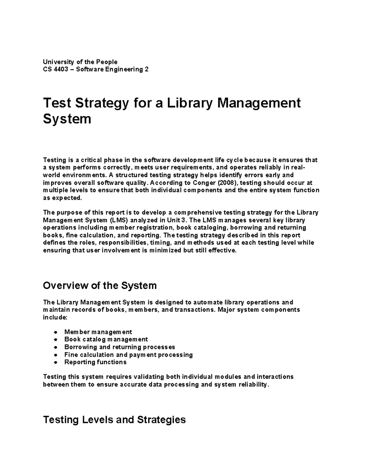 CS 4403 Software Engineering 2: Testing Strategy for Library Management ...