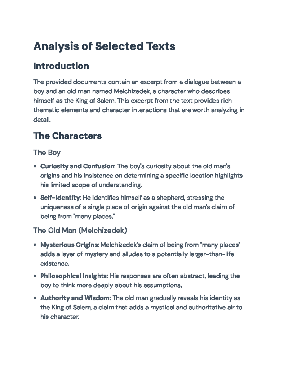 Analysis of Themes and Characters in Text Excerpt from Dialogue ...
