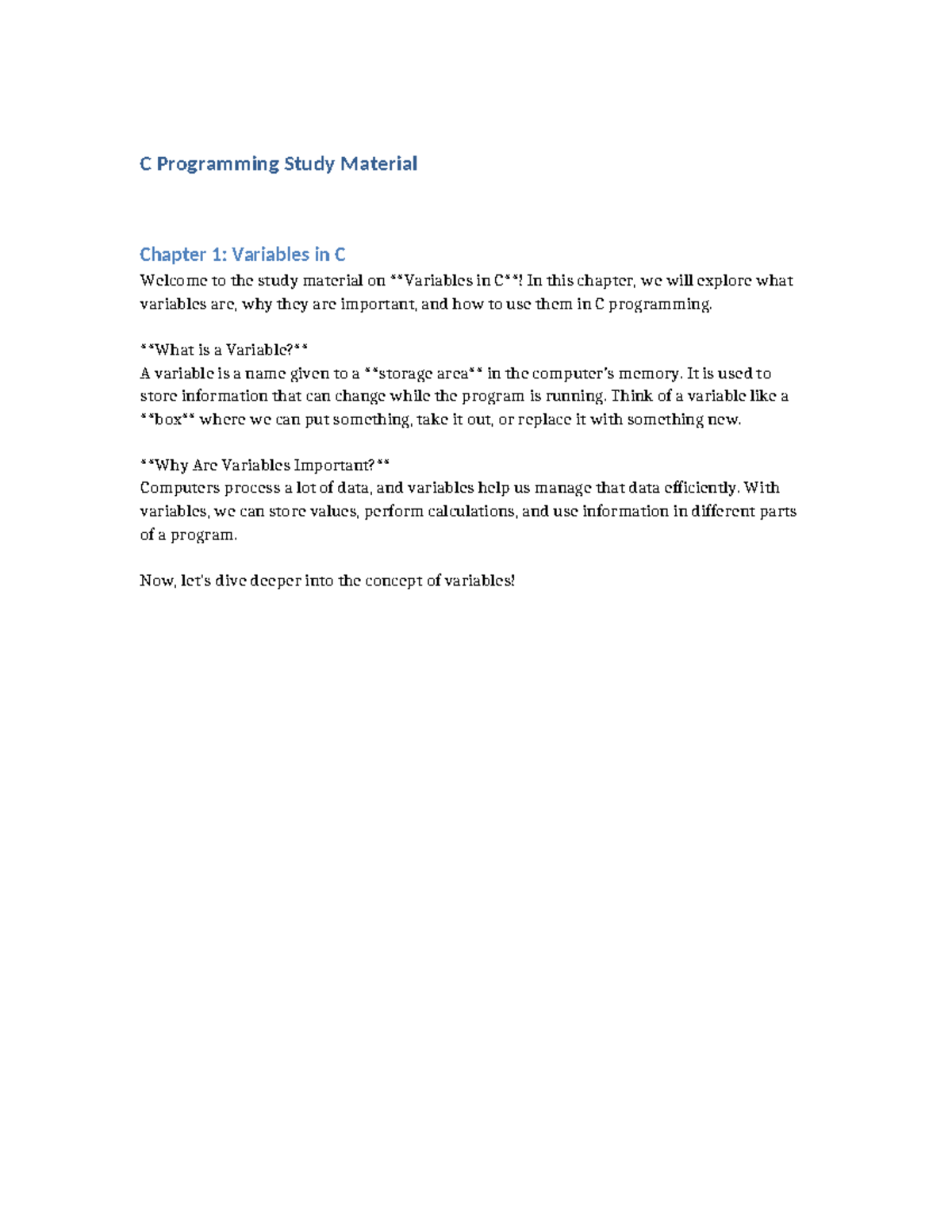 C Programming Study Material: Chapter 1 - Understanding Variables in C ...