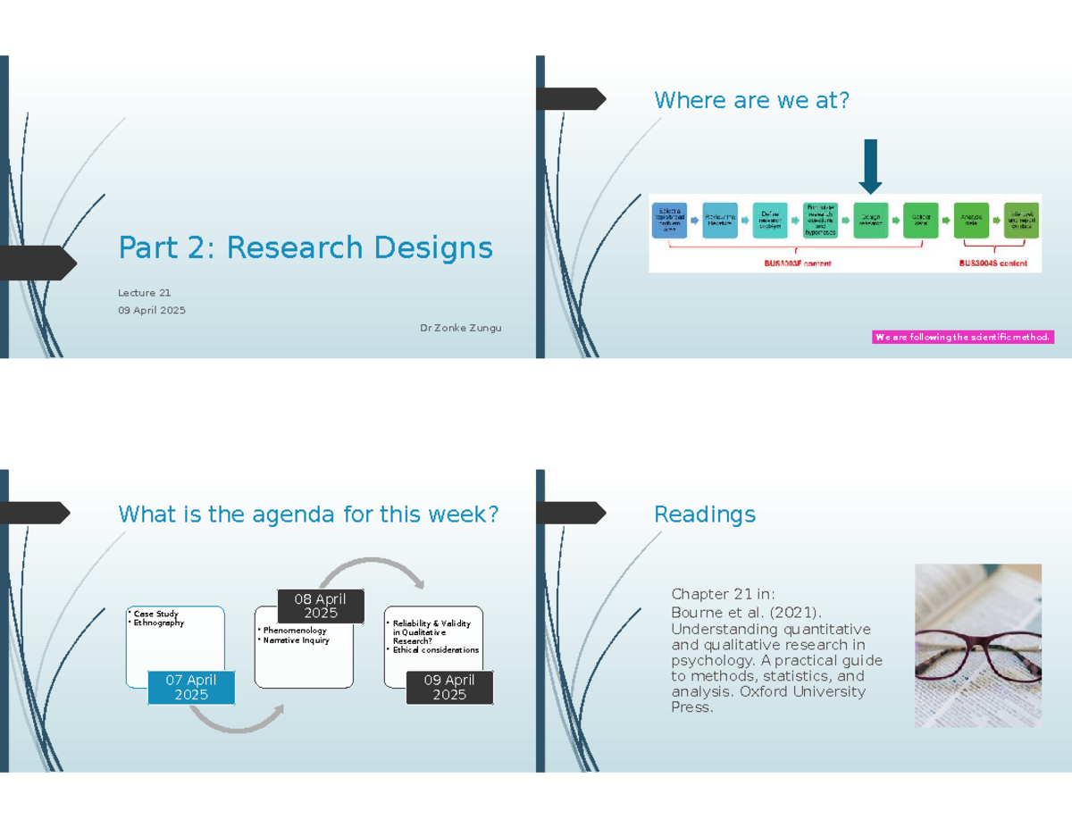 Qualitative Research Designs & Ethics: PSY 421 Lecture Notes - Studocu