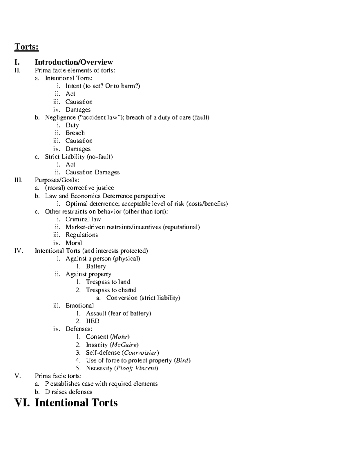 Torts 1L: Comprehensive Overview and Key Concepts in Tort Law - Studocu