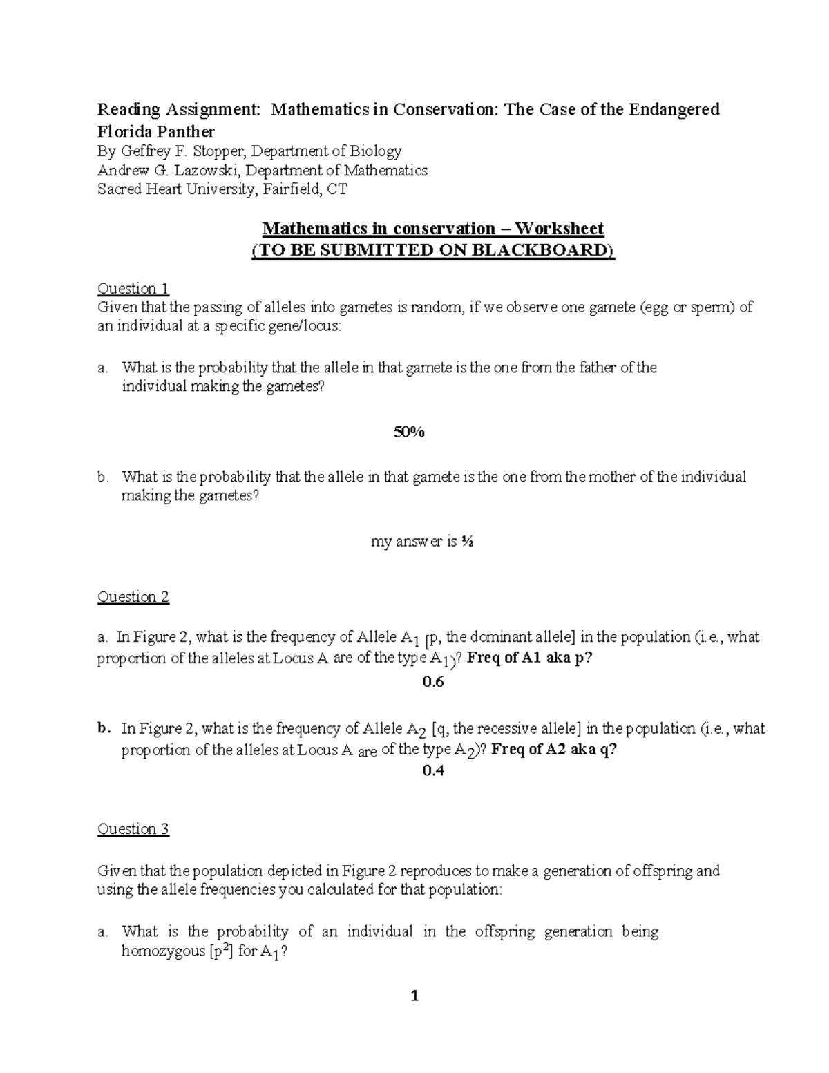 Bio II Reading Assignment: Mathematics in Conservation - Florida ...