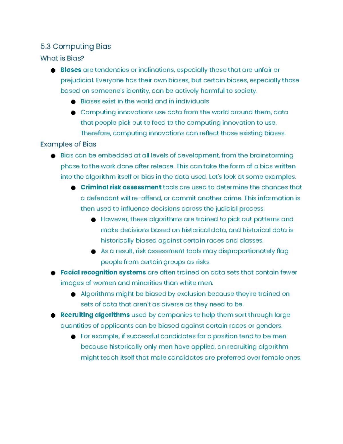 5.3 Computing Bias in Algorithms and Data: Understanding and Mitigation ...