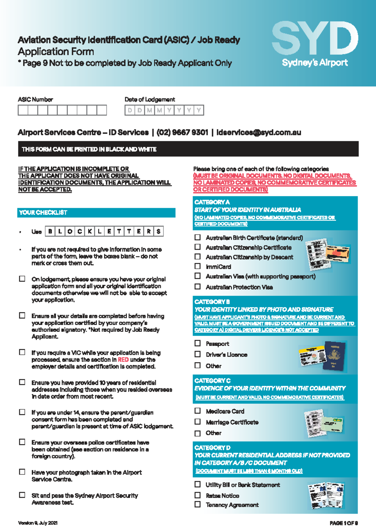 SYD ASIC Application Form Guidelines and Requirements v9 - Studocu