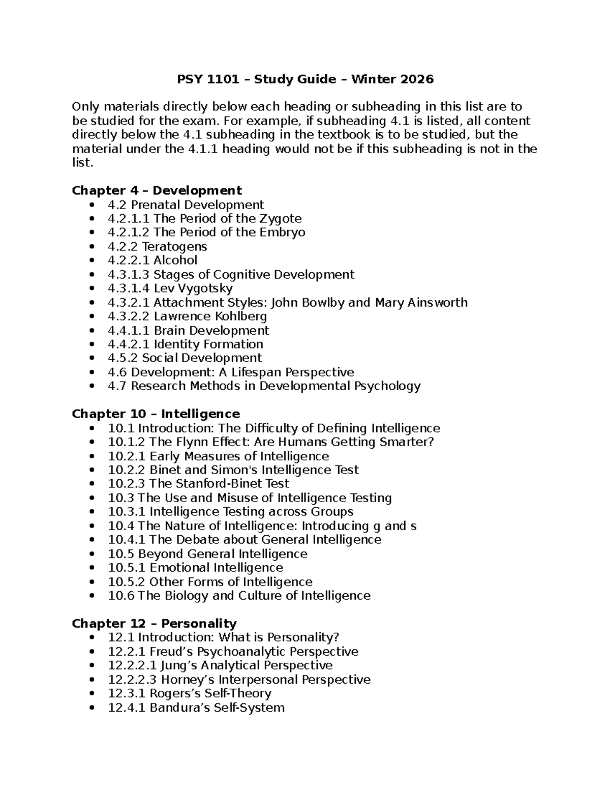 PSY 1101 Study Guide: Key Topics for Winter 2026 Exam - Studocu