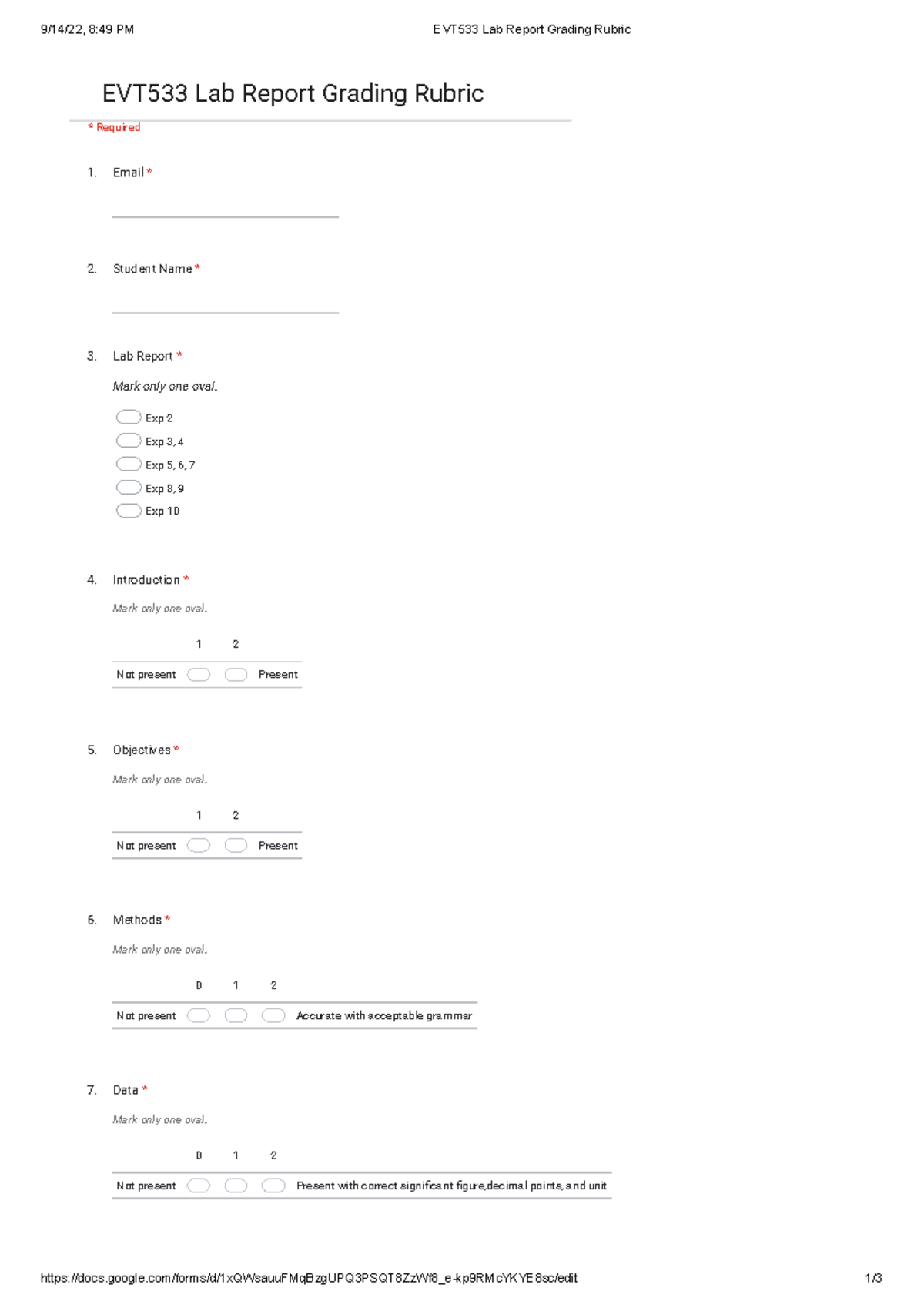 EVT533 Lab Report Grading Rubric and Evaluation Criteria - Studocu