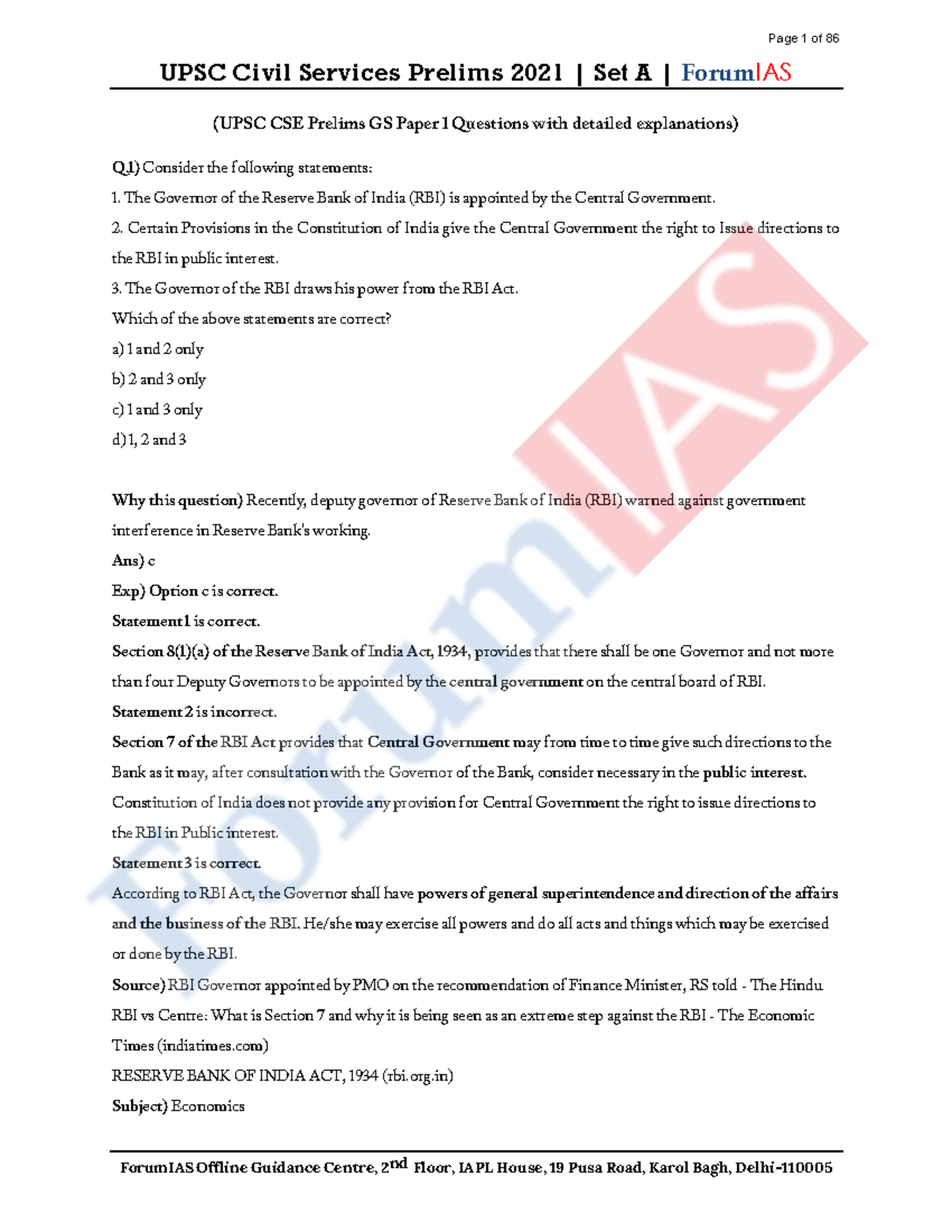 UPSC CSE Prelims 2021 Set A: Detailed Explanations and Answers - Studocu
