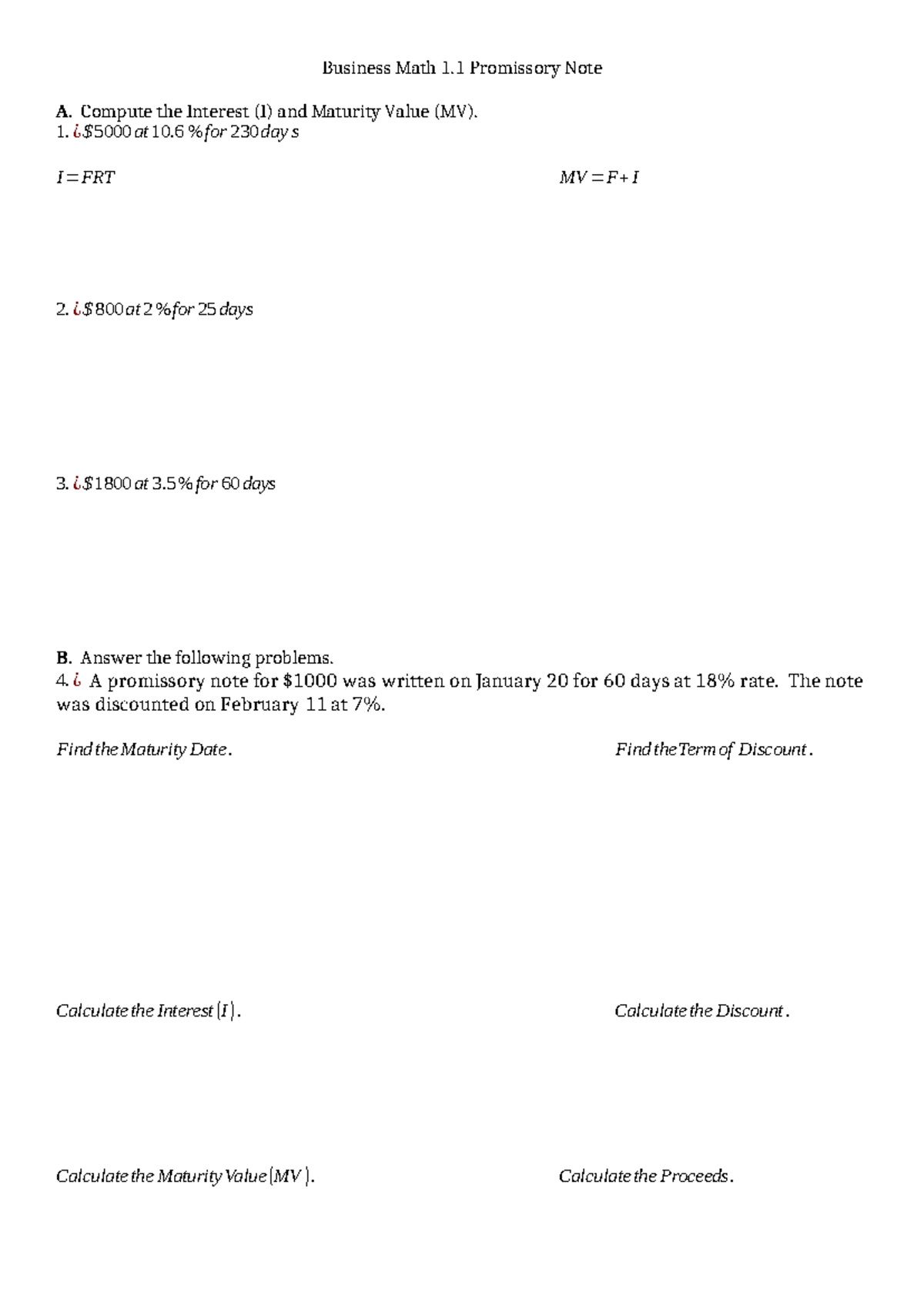 1.1 Promissory Note - Computing the Interest ad Discount - Business ...