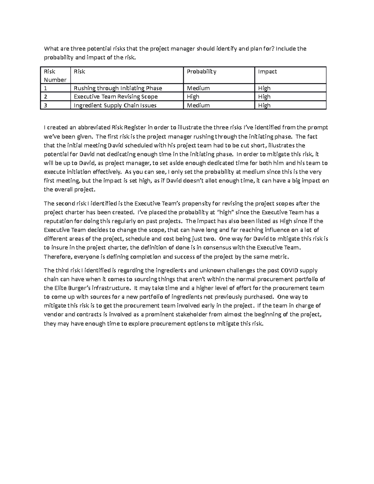 Module 3 Risk Assessment Discussion Post: Identifying Project Risks ...