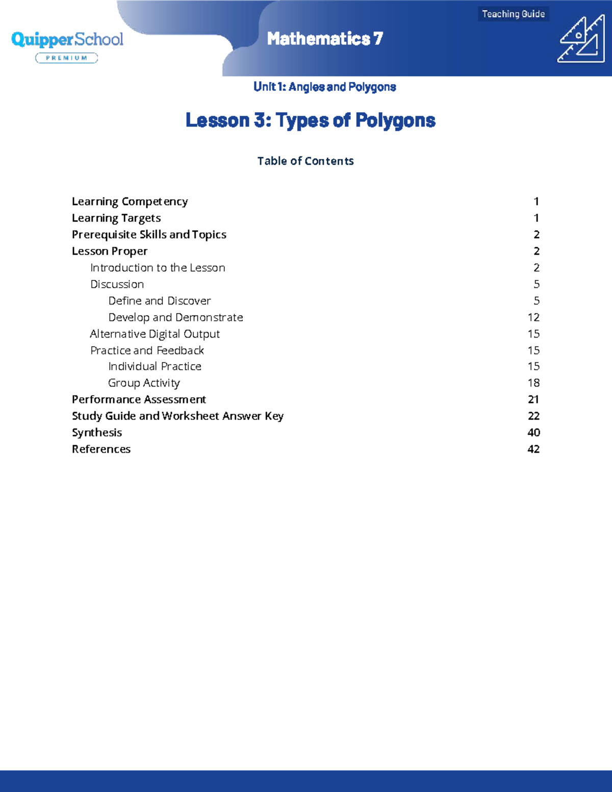 Mathematics 7 Unit 1: Angles and Polygons Lesson 3 - Types of Polygons ...