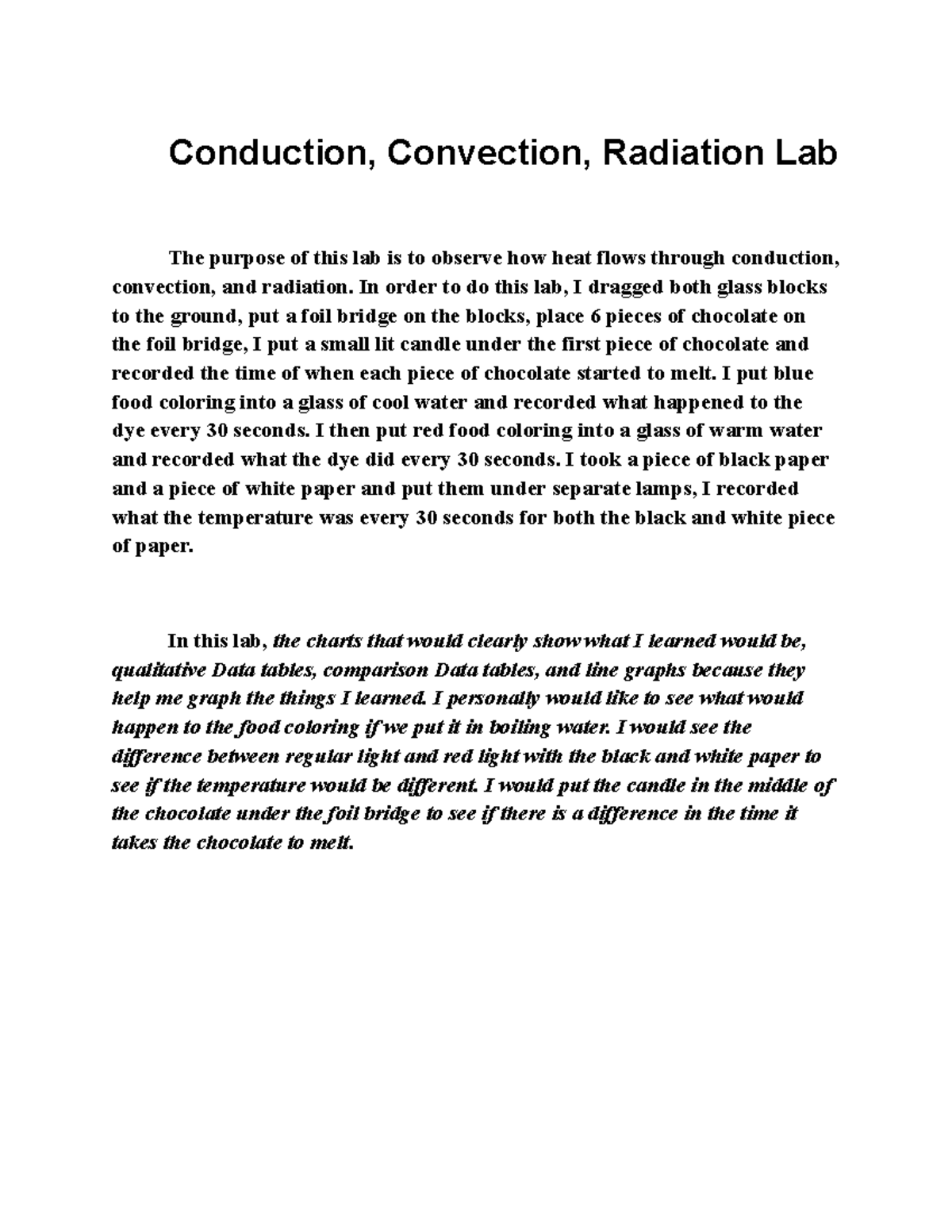 Conduction, Convection, Radiation Lab Report: Heat Transfer ...