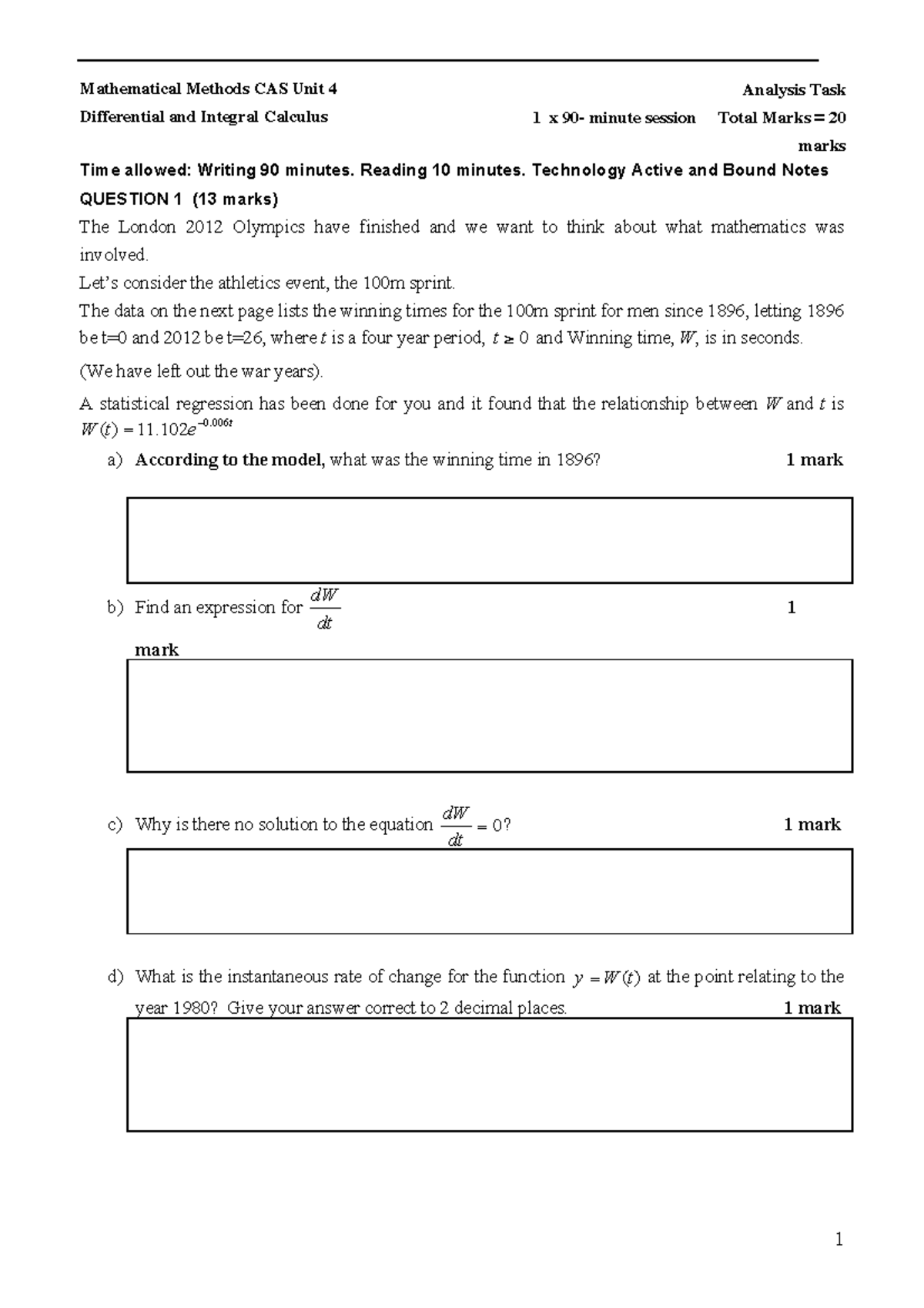 SAC 2 Mathematical Methods Unit 4 Analysis Task: Calc & Stats - Studocu