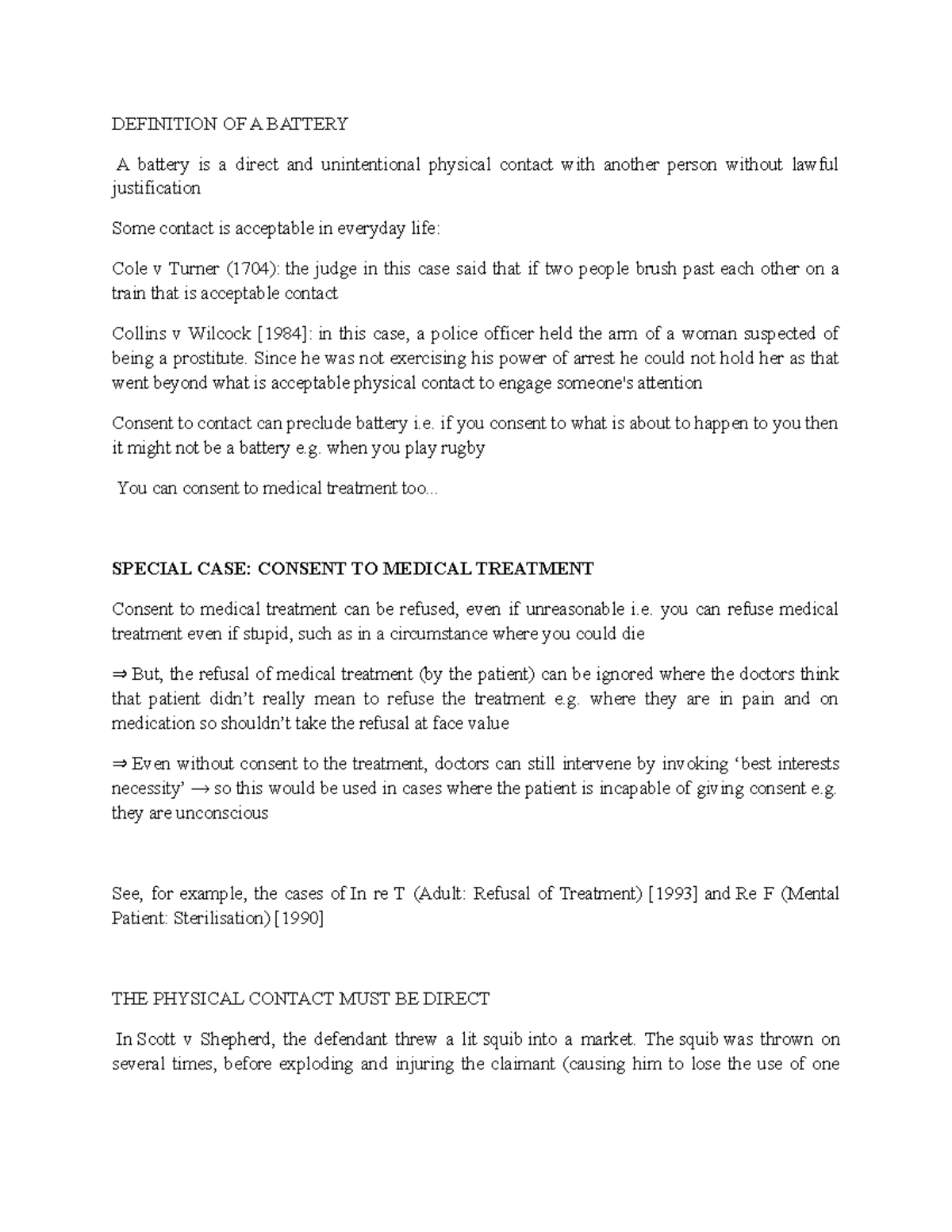 Legal Principles of Battery: Definitions & Case Studies - Studocu