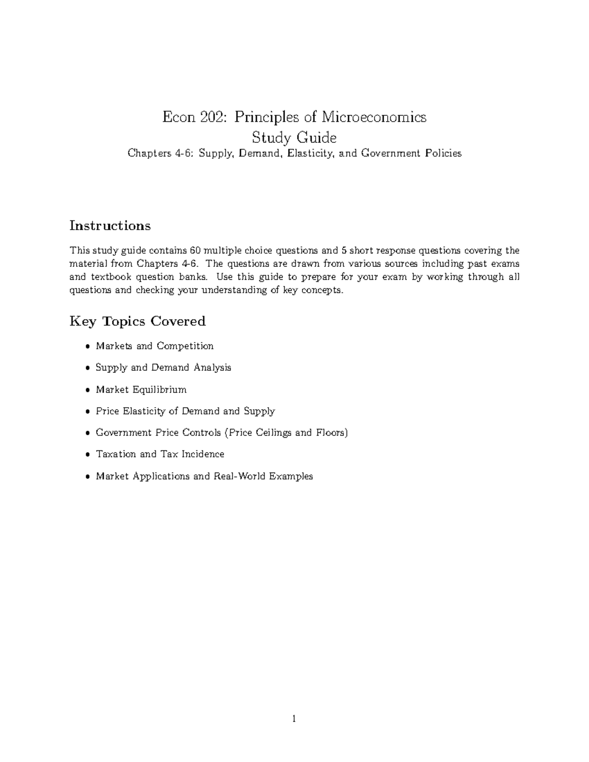 Econ 202: Principles of Microeconomics Study Guide (Ch. 4-6) - Studocu