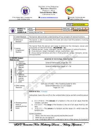 GenMath 11 Q1 W4 D2: Daily Lesson Plan on Inverse Functions - Studocu
