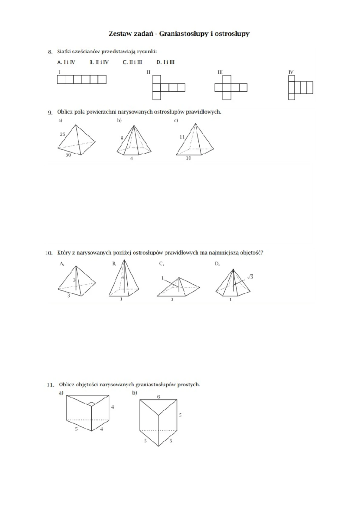 Sprawdzian Graniastosłupy Klasa 6 Gdański www.studocu.com