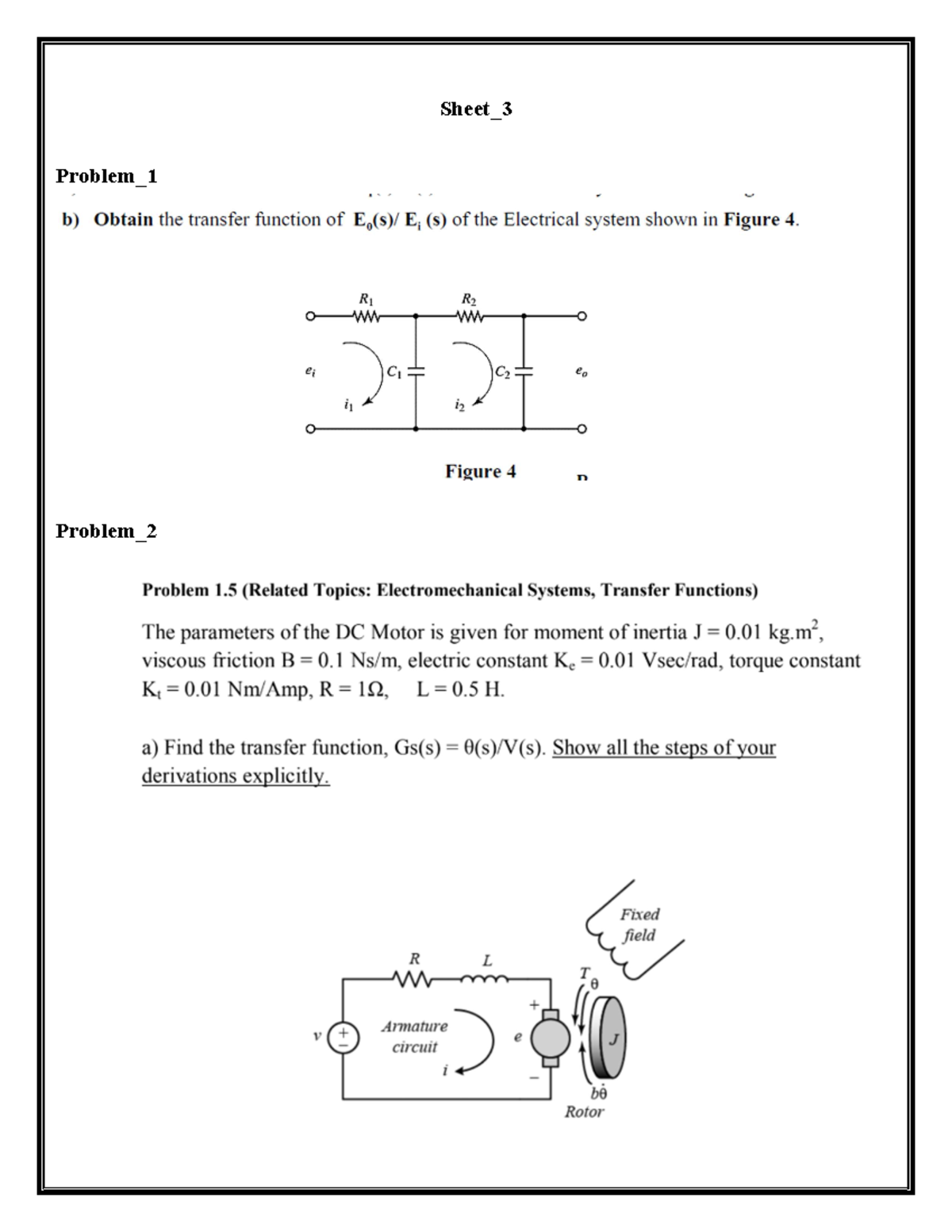 Sheet 3 - math - Sheet_3 Problem_ b) Obtain the transfer function of I ...