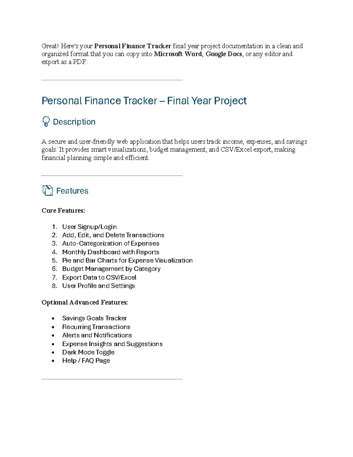 Personal Finance Tracker Final Year Project Documentation - Studocu