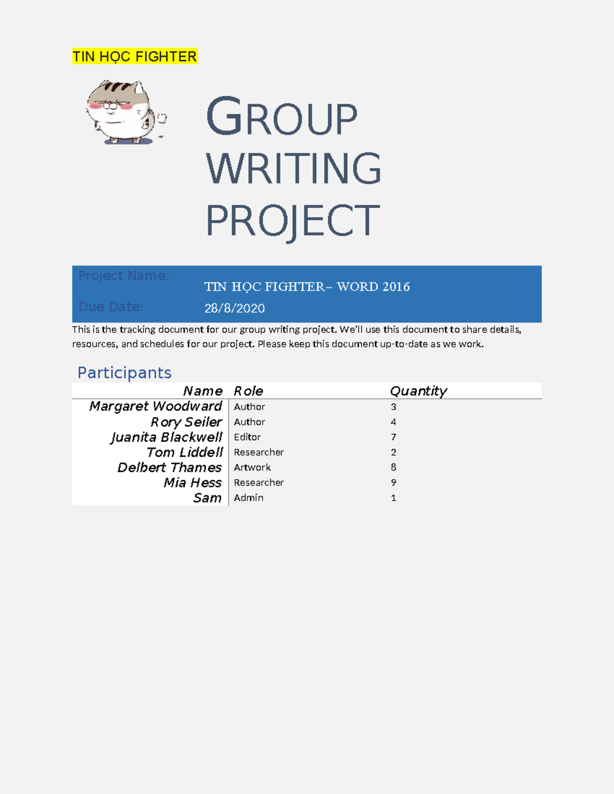 TIN HỌC FIGHTER GROUP WRITING PROJECT: Word 2016 Collaboration - Studocu