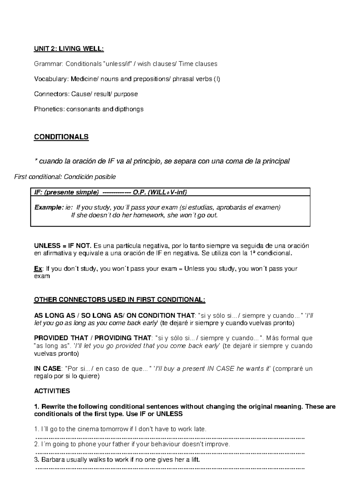 UNIT 2: Conditionals and Connectors for Effective Communication - Studocu