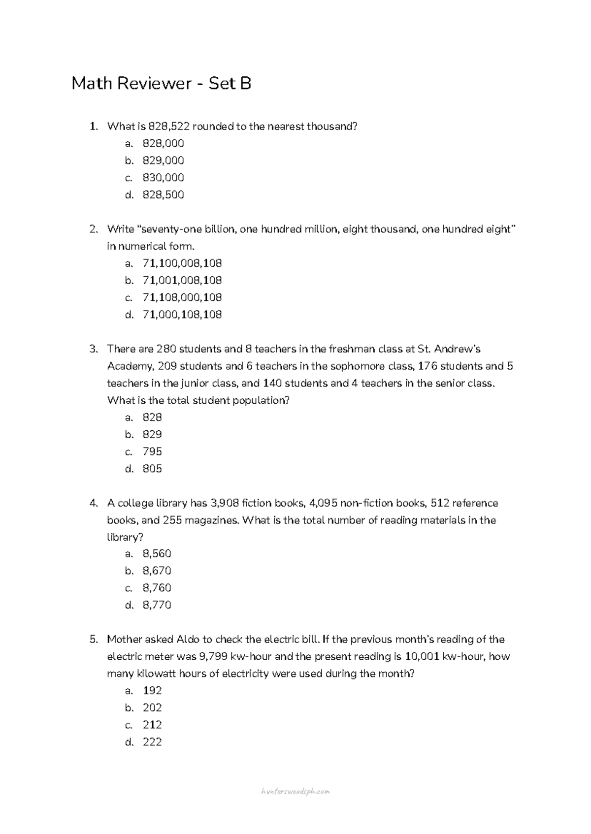 Math Reviewer Set B - sample only - Math Reviewer - Set B 1. What is ...