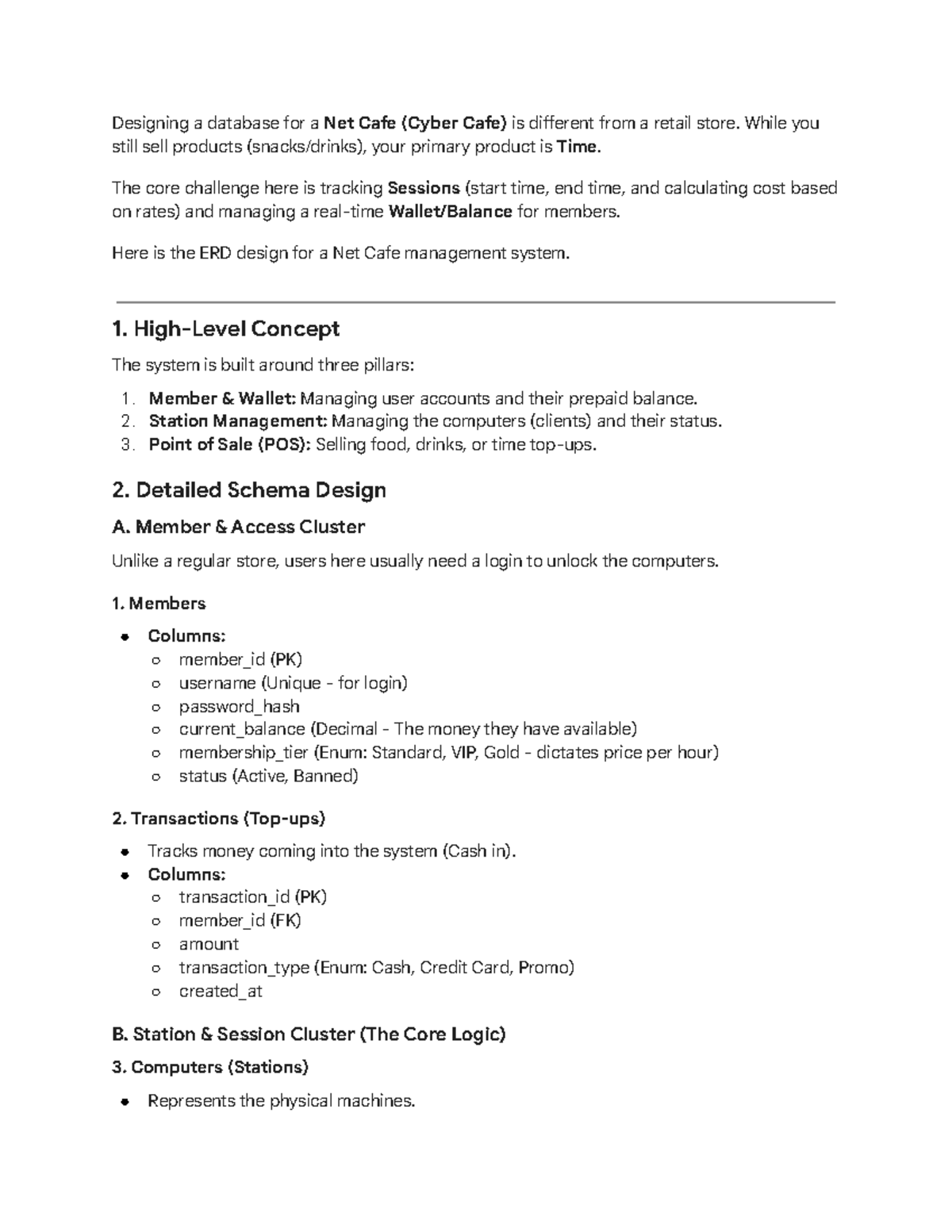 Net Cafe Management System Design (DB) - ERD & Logic Overview - Studocu