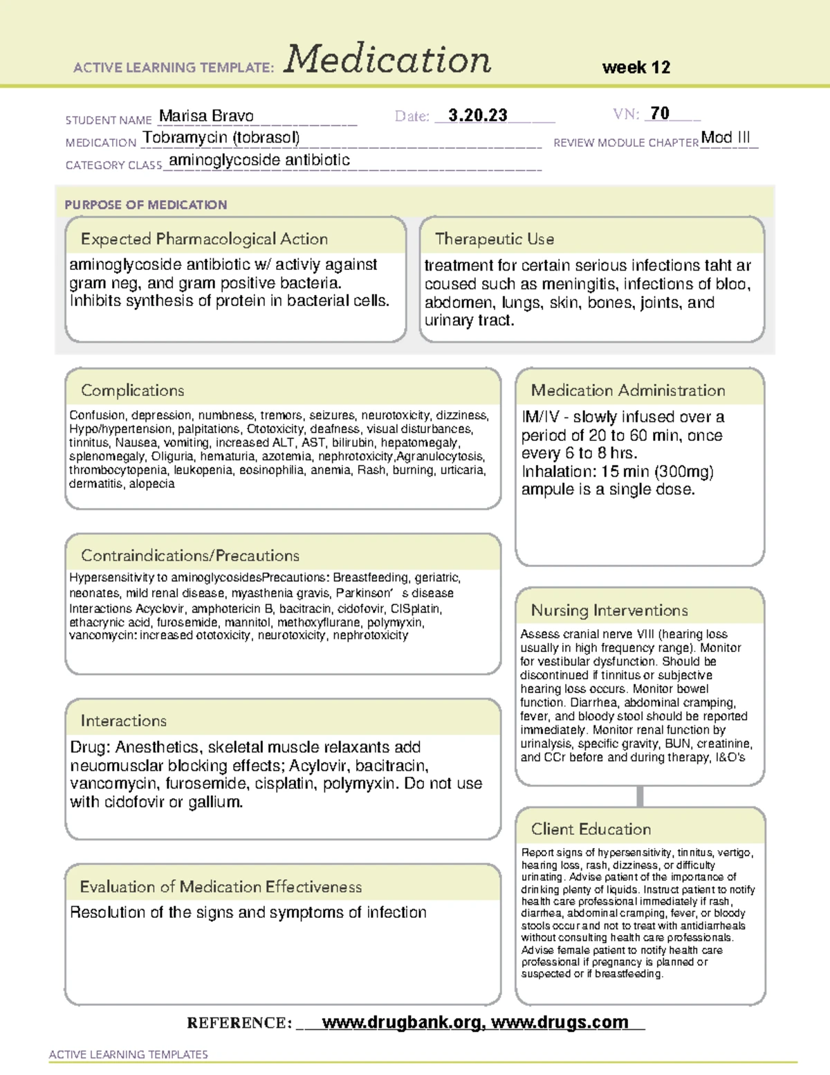 Percocet Medication Template: Active Learning Module for Nursing ...