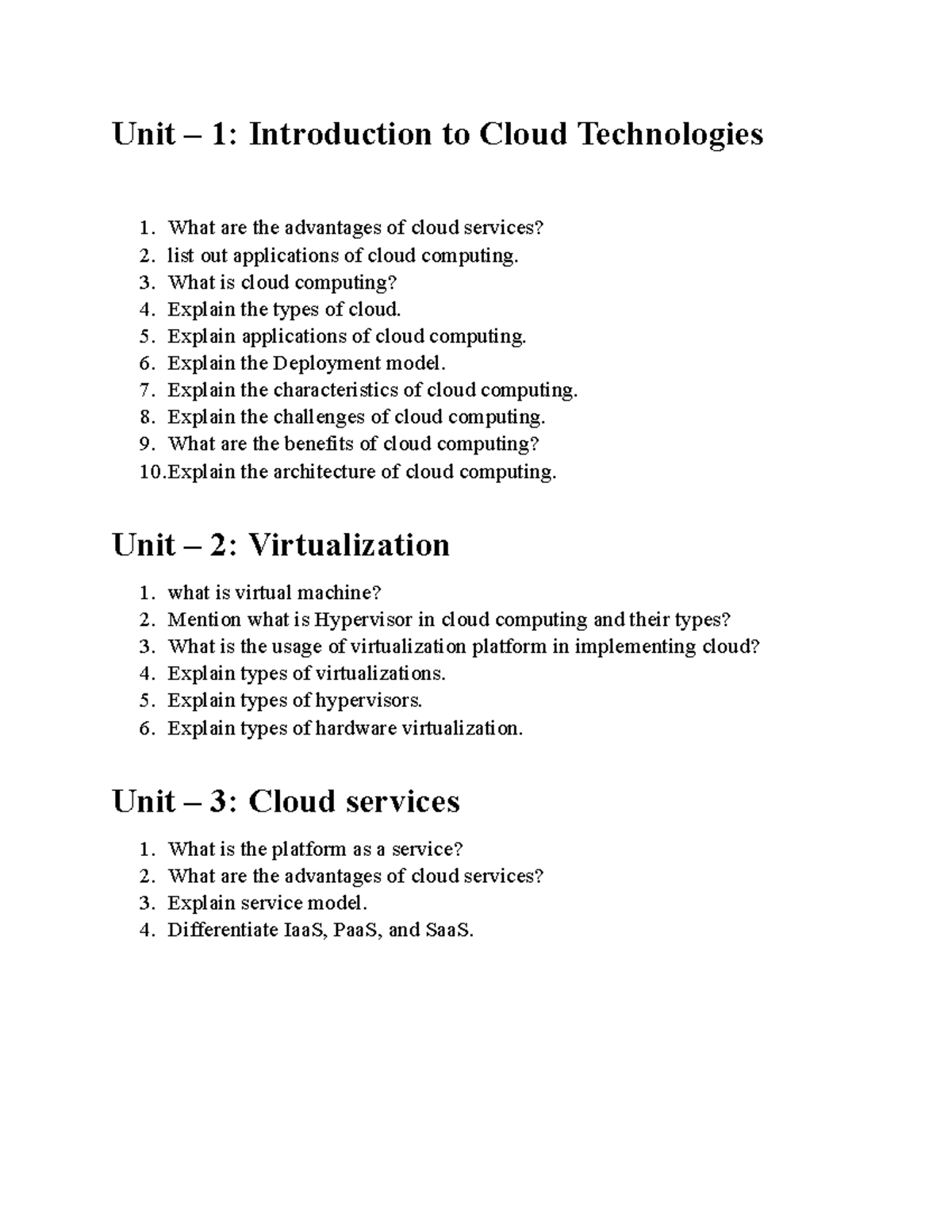Cloud Question Bank - xyz - Unit – 1: Introduction to Cloud ...