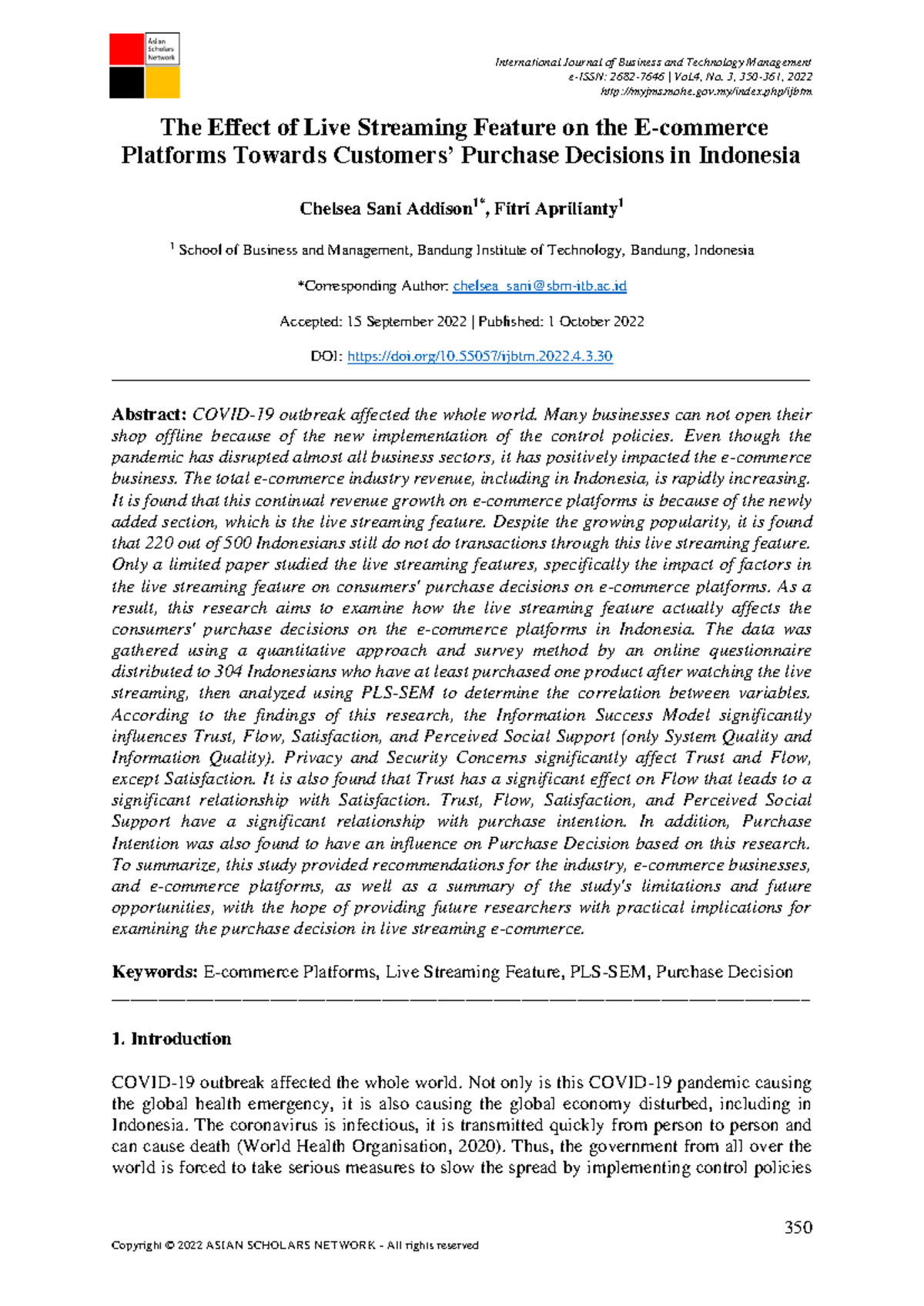 The Impact of Live Streaming on Purchase Decisions in Indonesia (BUS ...