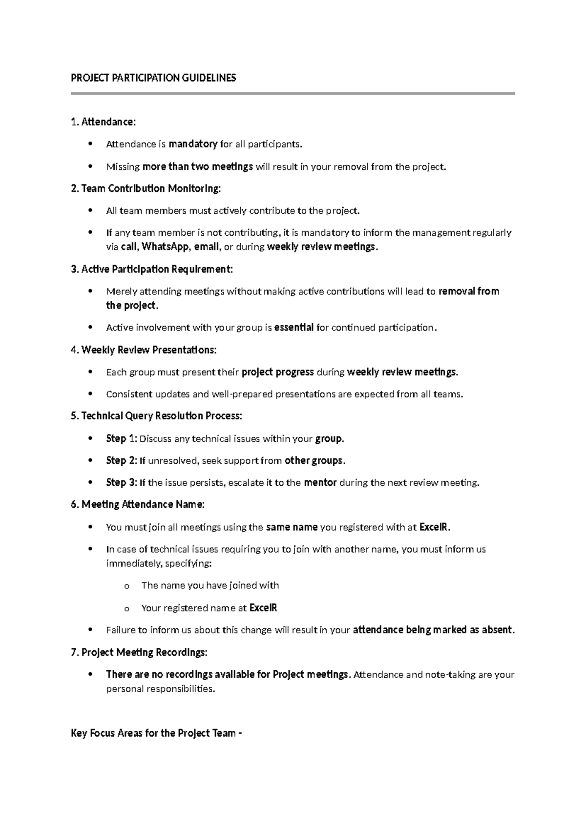 PROJECT PARTICIPATION GUIDELINES: Essential Rules for Success - Studocu